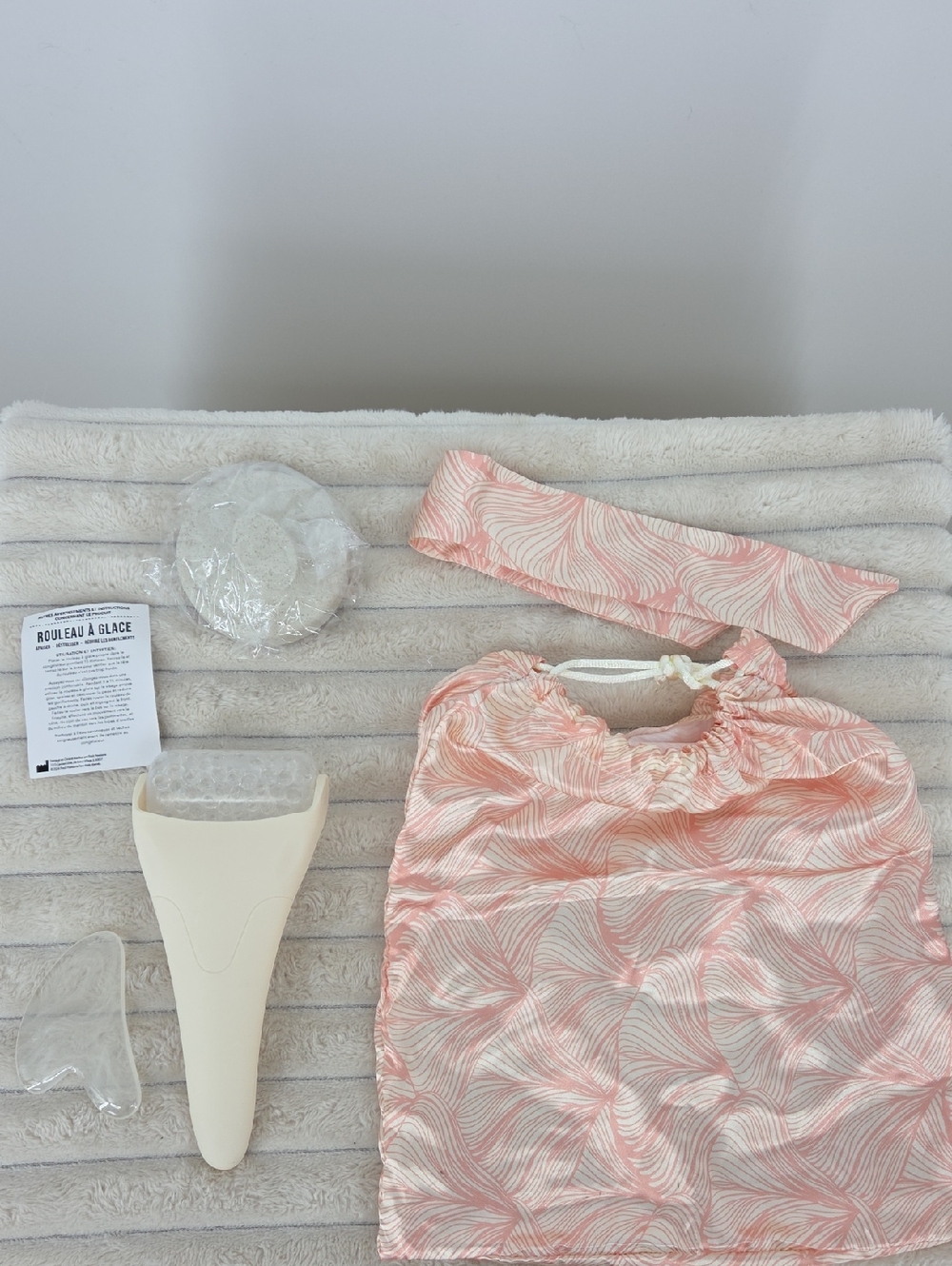 Peach Wave Print Drawstring Bag with Self Care Items